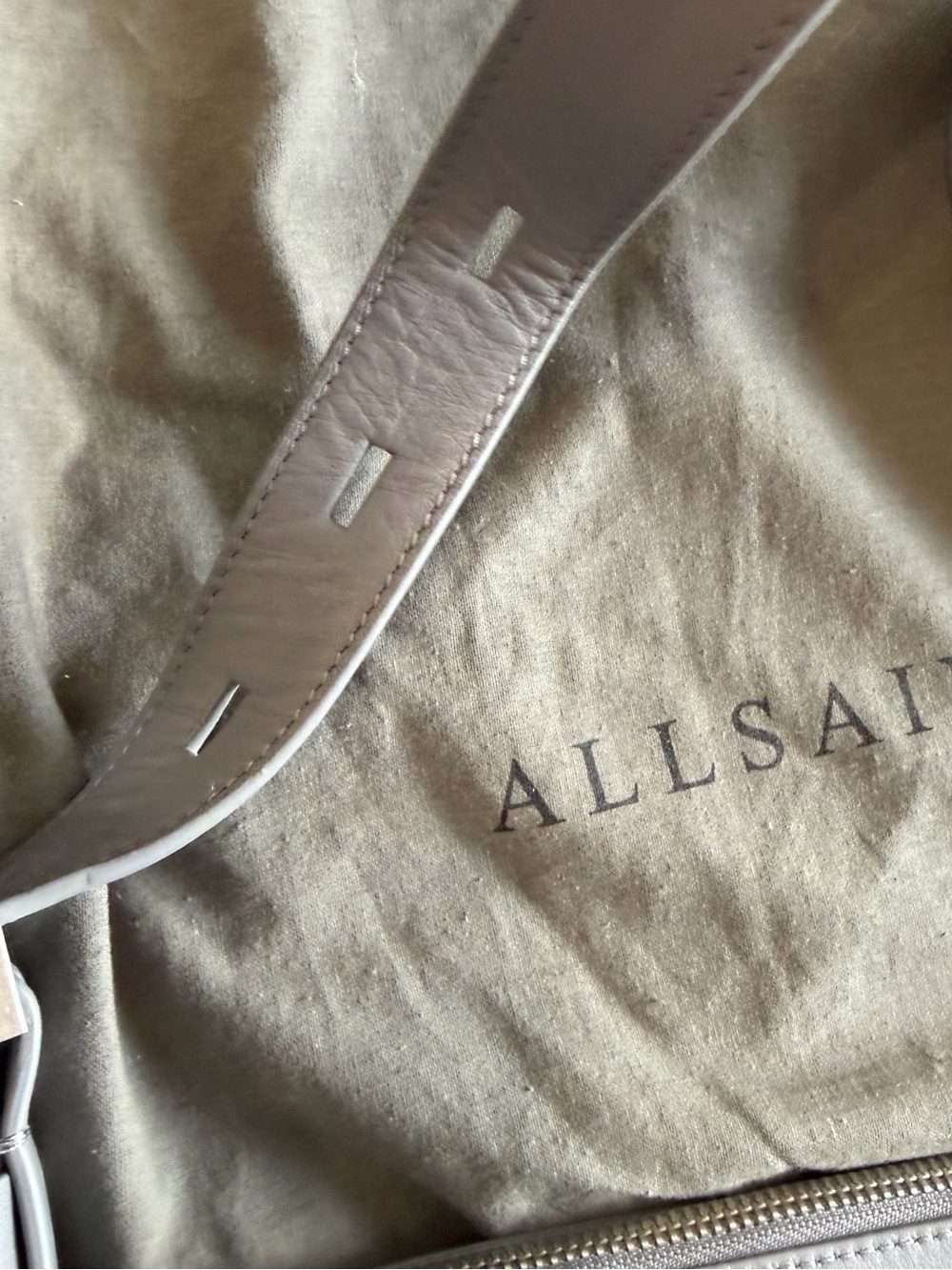 New With Dust Bag $249 AllSaints Half-Moon Crossbody Bag in Light Gray - Picture 8 of 15